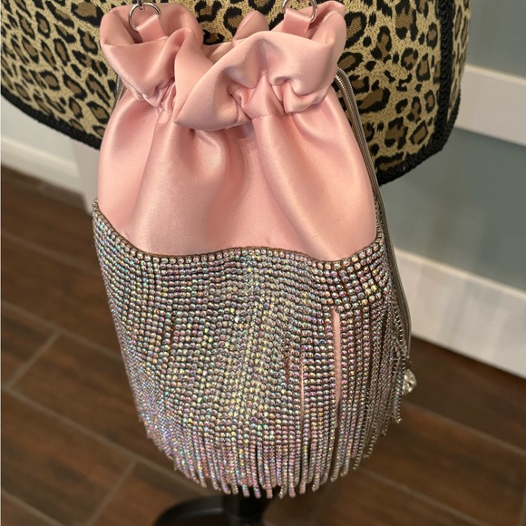 INC International Concepts Handbags - INC International Concepts Pink Satin Mini Bucket Bag with Silver Rhinestones